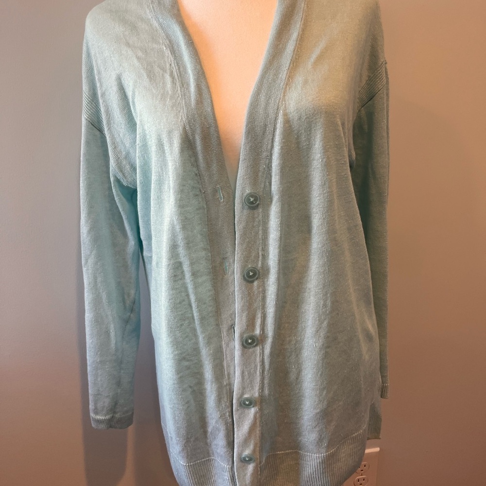 Talbots 100% linen cardigan aqua M